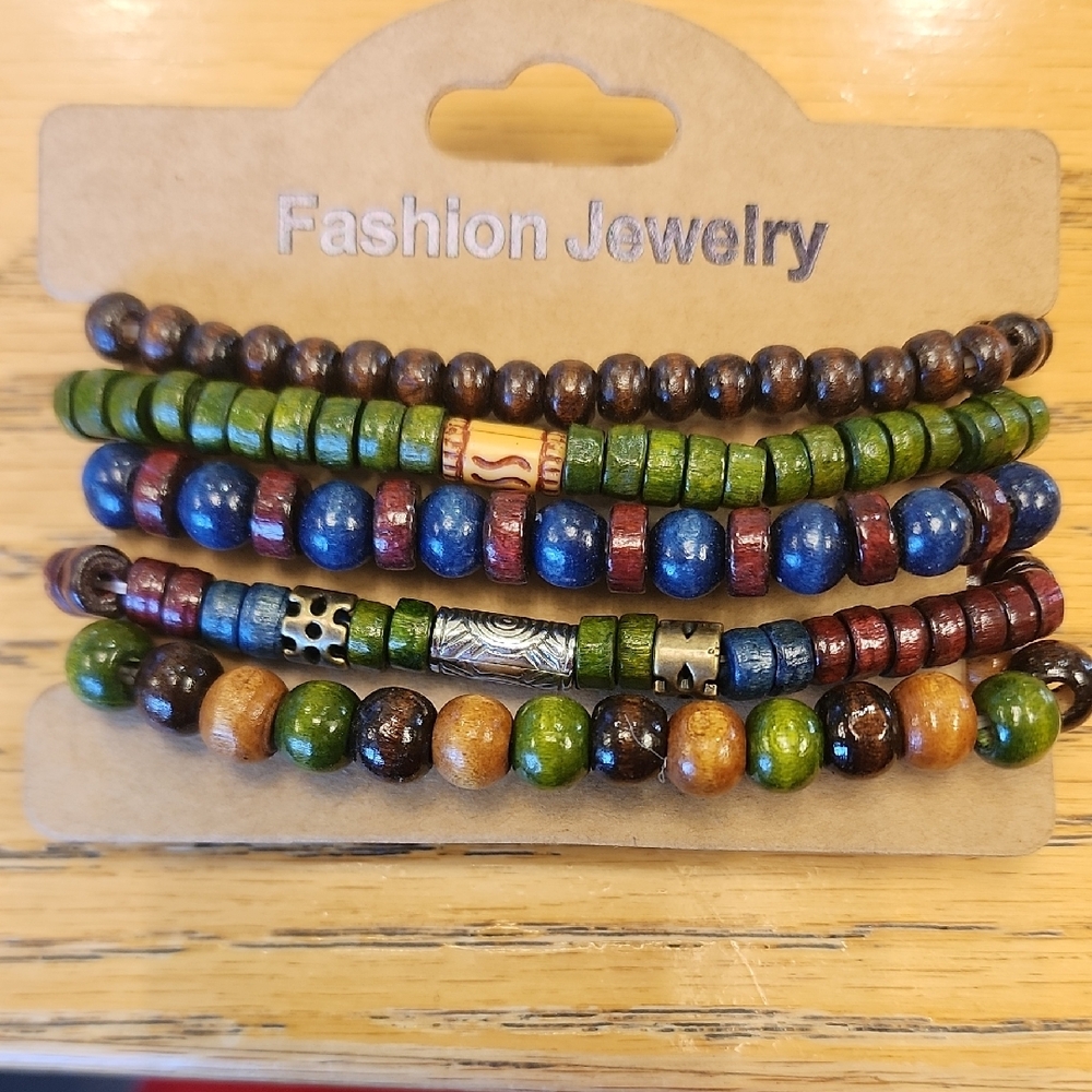 2 For $10 Fashion Jewelry Blue and Green Beaded Bracelet Set